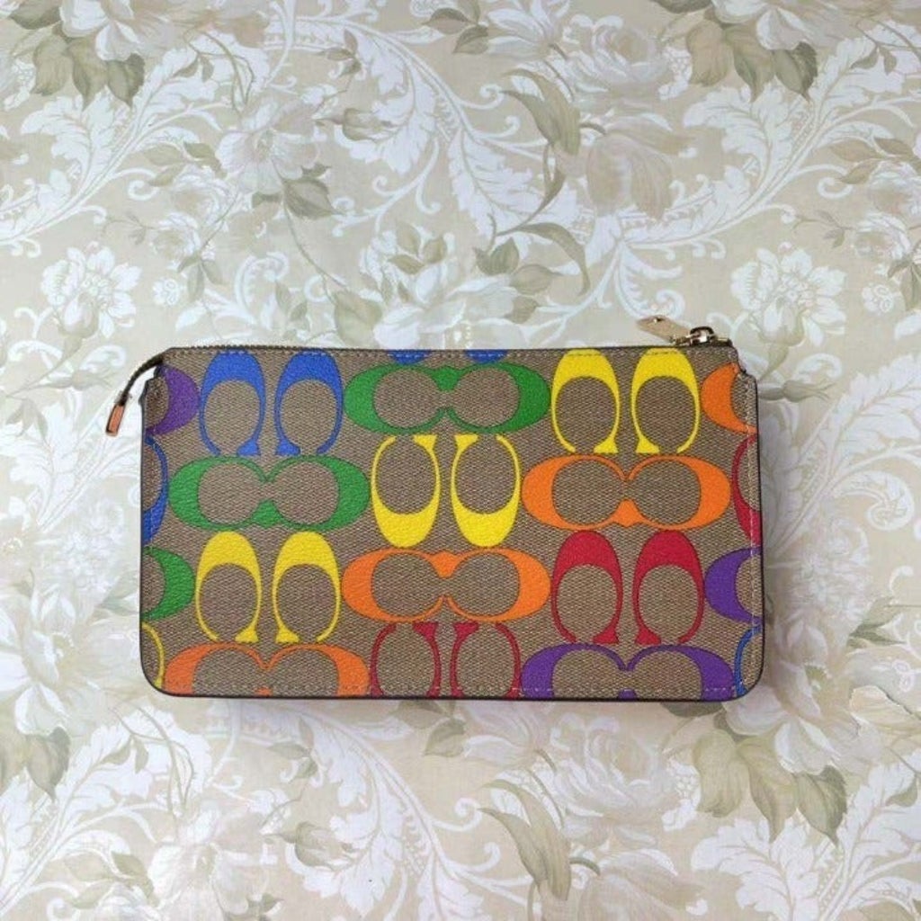 Coach C4697 Poppy Crossbody With Card Case In Rainbow Signature Canvas In Khaki Multi Coach C4697 Poppy Crossbody With Card Case In Rainbow Signature Canvas In Khaki Multi